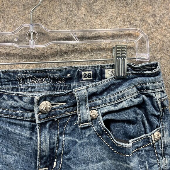 Miss Me Jeans Womens 28 Bootcut Blue Denim Fleur De Lis Embroidered Pockets - Picture 6 of 12
